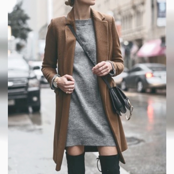 Gray Sweater Dress Seamed Short Sleeve Lightweight Wool Knit Spring + Mercer L - Picture 1 of 8